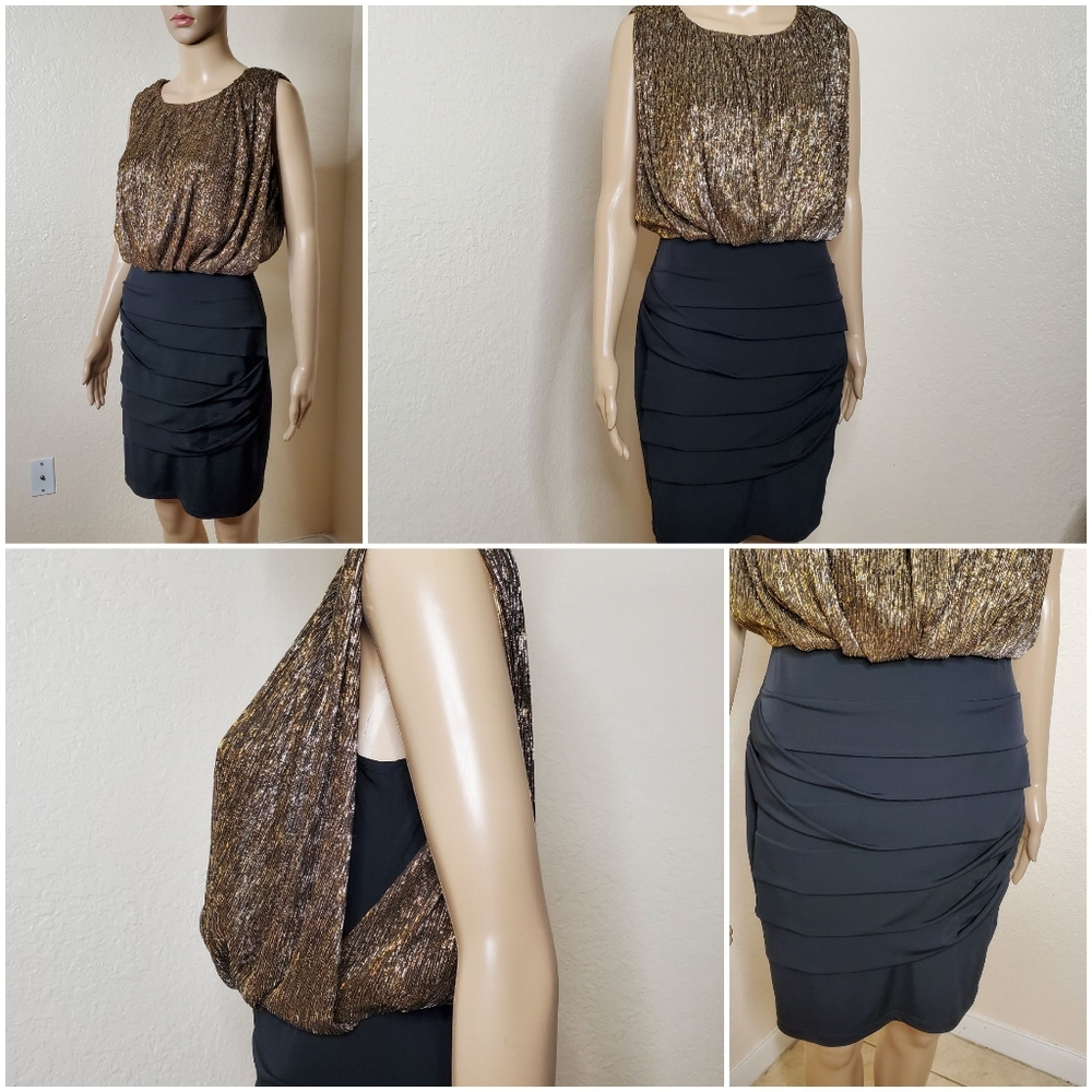 Gold and Black Short Dress - Size 6